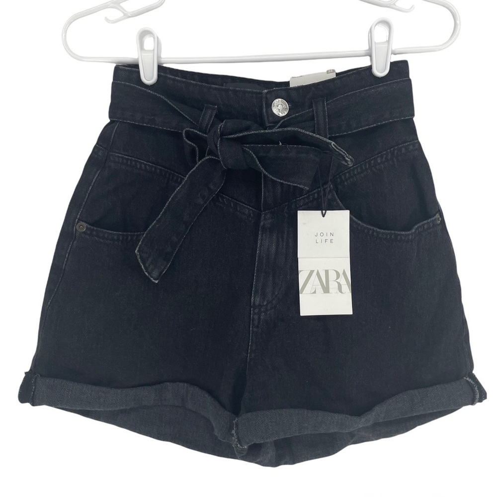 ZARA PAPER BAG BLACK HIGH RISE JEAN DENIM SHORTS 2
